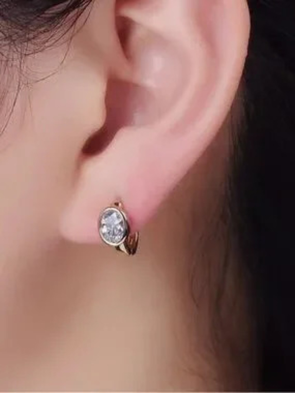14K Gold Filled Oval CZ Huggies Earrings (8503)